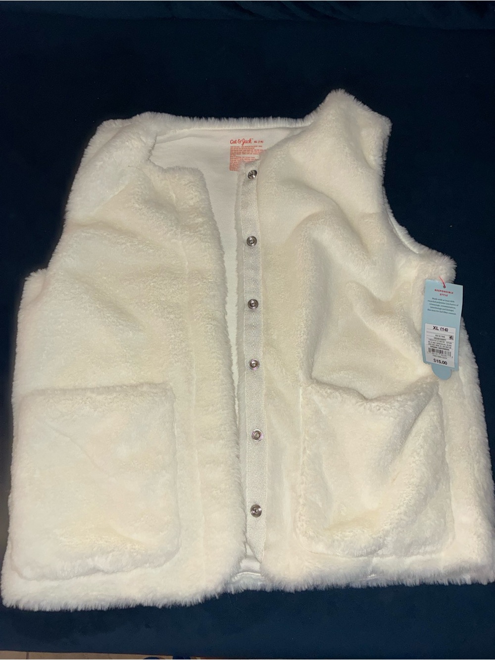 NWT Girls' Cream Sherpa Vest with Snap Front - Size XL (14)